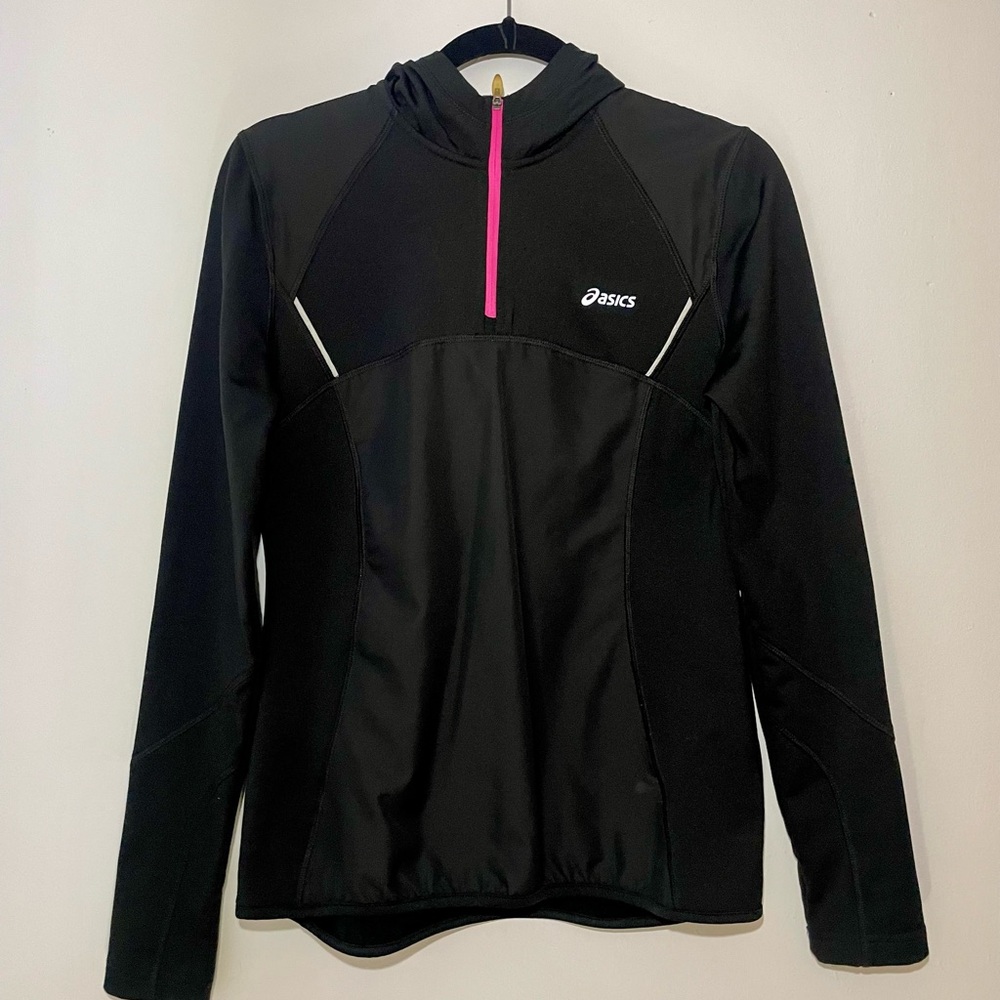 Asics Black Performance Jacket with Pink Accent